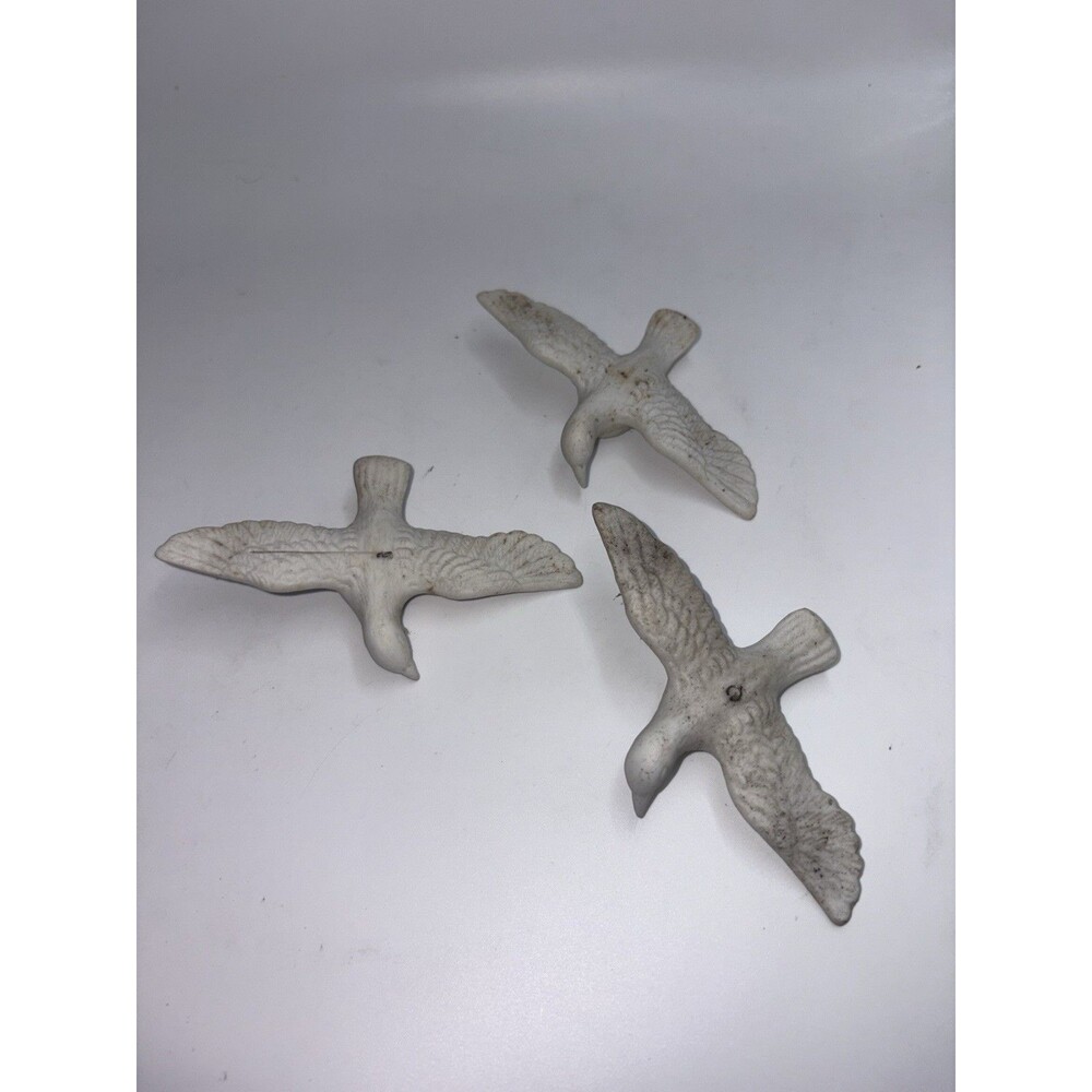Set of 3 White Ceramic Bird Hanging Decorative Ornaments Vintage